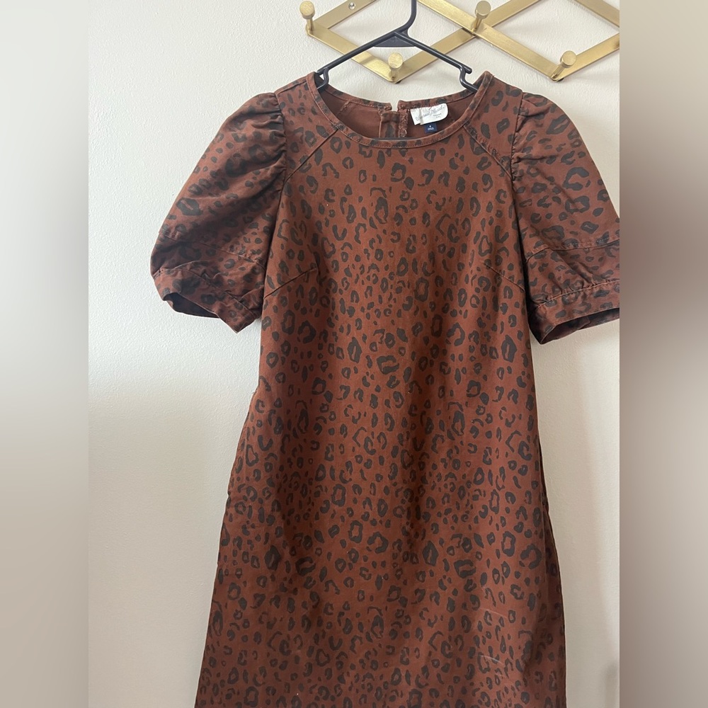 Rusty orange cheetah print denim dress